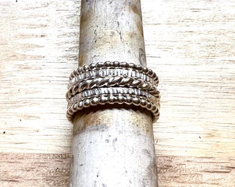 Juego de anillos apilables de plata de ley, Juego de anillos minimalistas, Anillos finos de plata, Juego de anillos apilables de plata de ley, Juego de 5 anillos, Anillos apilables bohemios,