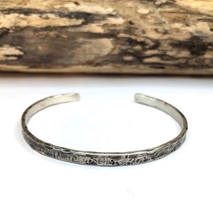 925 Sterling Silver Cuff Bracelet, Men's Heavy Textured Silver Bracelet, 6 Gauge, Gift for Boyfriend, Personalize Jewelry, Groomsmen Gift,