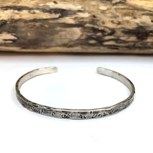 925 Sterling Silver Cuff Bracelet, Men&#39;s Heavy Textured Silver Bracelet, 6 Gauge, Gift for Boyfriend, Personalize Jewelry, Groomsmen Gift,