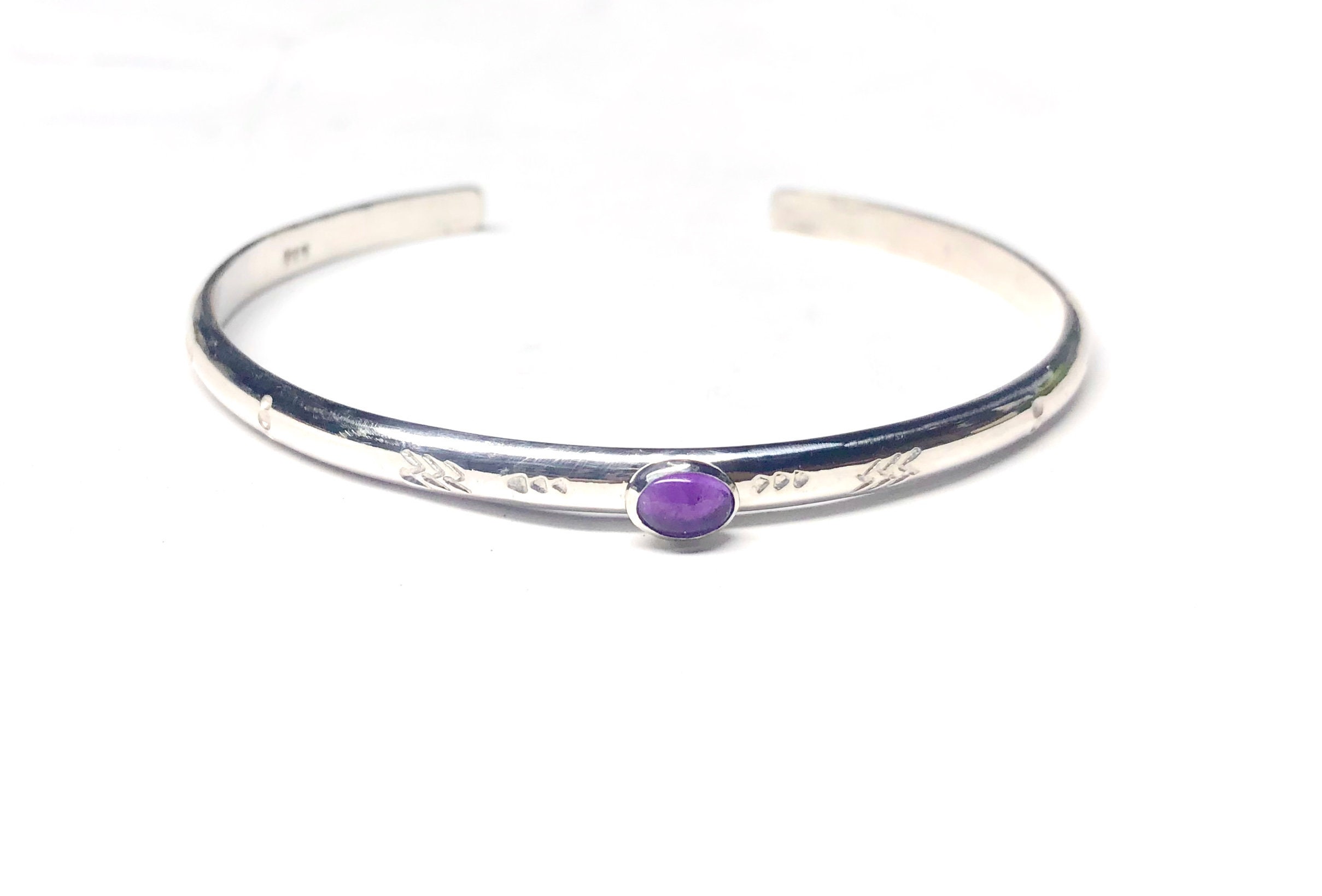 Amethyst Cuff Bracelet, Solid Sterling Silver Bracelet