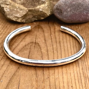 Thick Sterling Silver Cuff Bracelet, Men&#39;s Heavy Silver Bracelet, Gift for Boyfriend, Solid Silver Cuff, Personalized Gift, 5mm Thick