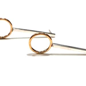 Zilveren en gouden oorbellen, hangende oorbellen, moderne gemengde metalen oorbellen, drop oorbellen, gold filled sieraden, vriendin cadeau, cadeau bruidsmeisje