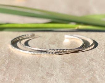 Silver Bracelet Set, Solid Sterling Silver Cuff, Textured Bracelet Set, Stacking Open Bangle Bracelets, Special Gift for Friend, Great Gift
