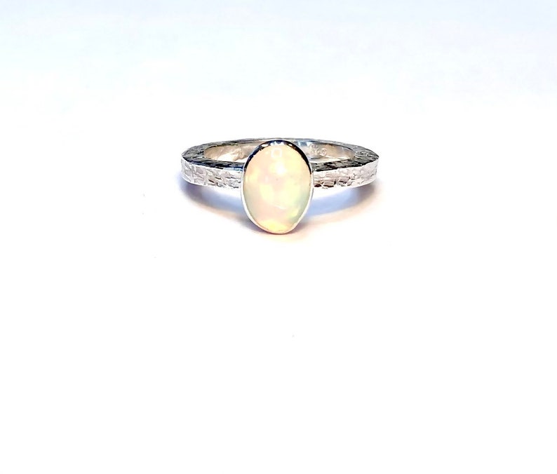 Solitaire Ring Graduation Ring Girlfriend Gift Sterling Silver Textured Opal Ring Ethiopian Opal Ring Square Ring Band
