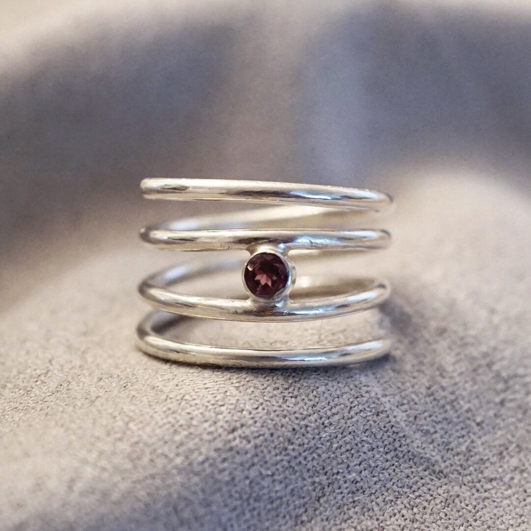 Spiral Ring, Silver Wrap Gemstone Ring, Silver Coil Ring, Unique Wrap ...