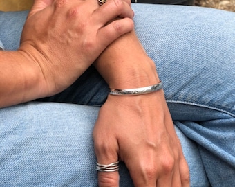 Silver Hammered Cuff, Sterling Bracelet, Heavy Solid Silver Cuff Bracelet, Open Unisex Bracelet, Special Gift for Friend, Textured Jewelry