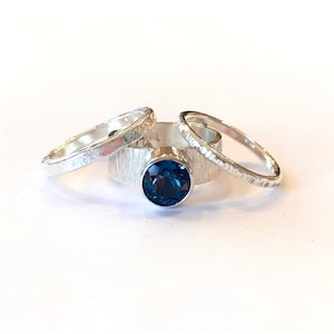 Custom Topaz Ring Set, London Blue Topaz Ring, Wedding Ring Set, 8mm Topaz Sterling Silver Ring Set, December Birthstone, Special Gift