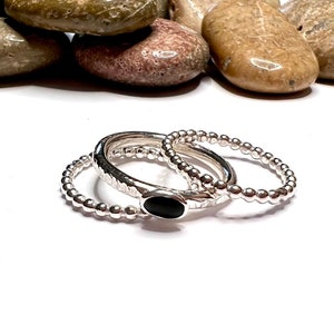 Onyx Stacking Rings, Sterling Ring Set, Black Onyx Ring, Simple Ring Set, Friendship Ring, Small Oval Ring, Special Gift, Size 5 - 10 Ring
