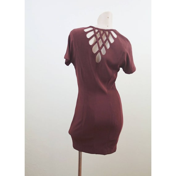 Vintage 80s zip-up Dress in Burgundy/ Plum Aus si… - image 1