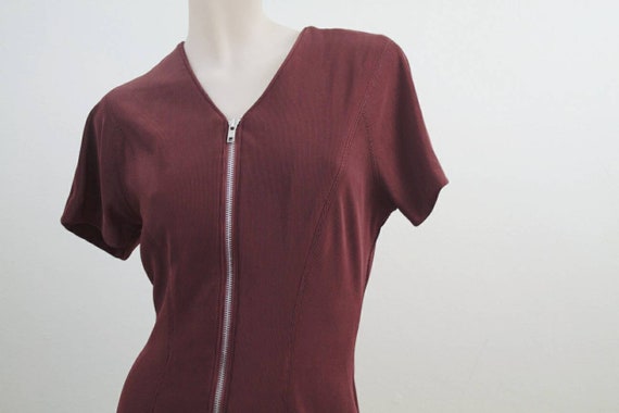 Vintage 80s zip-up Dress in Burgundy/ Plum Aus si… - image 7