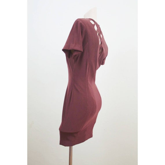 Vintage 80s zip-up Dress in Burgundy/ Plum Aus si… - image 3