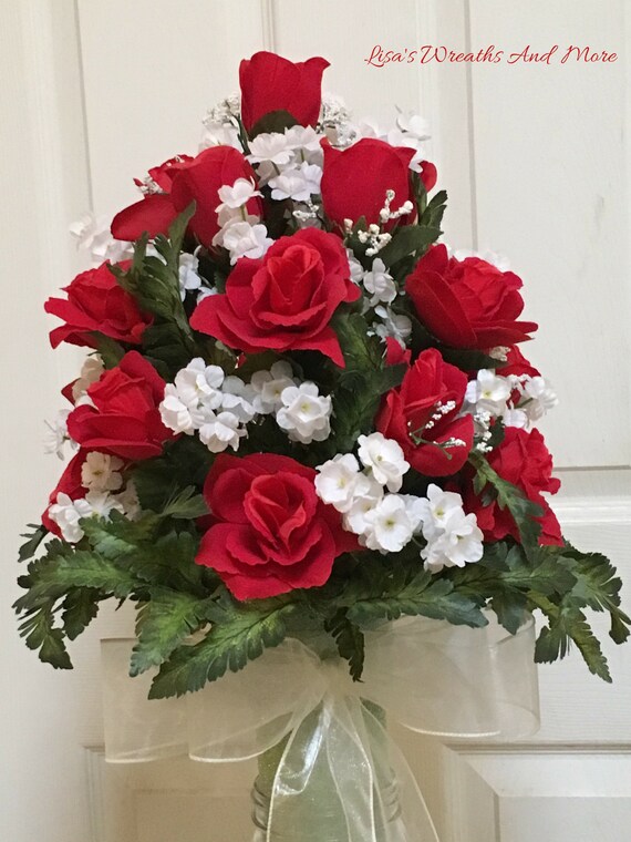 Red Rose Cemetery Vase Insert Grave Flower Memorial Vase Etsy