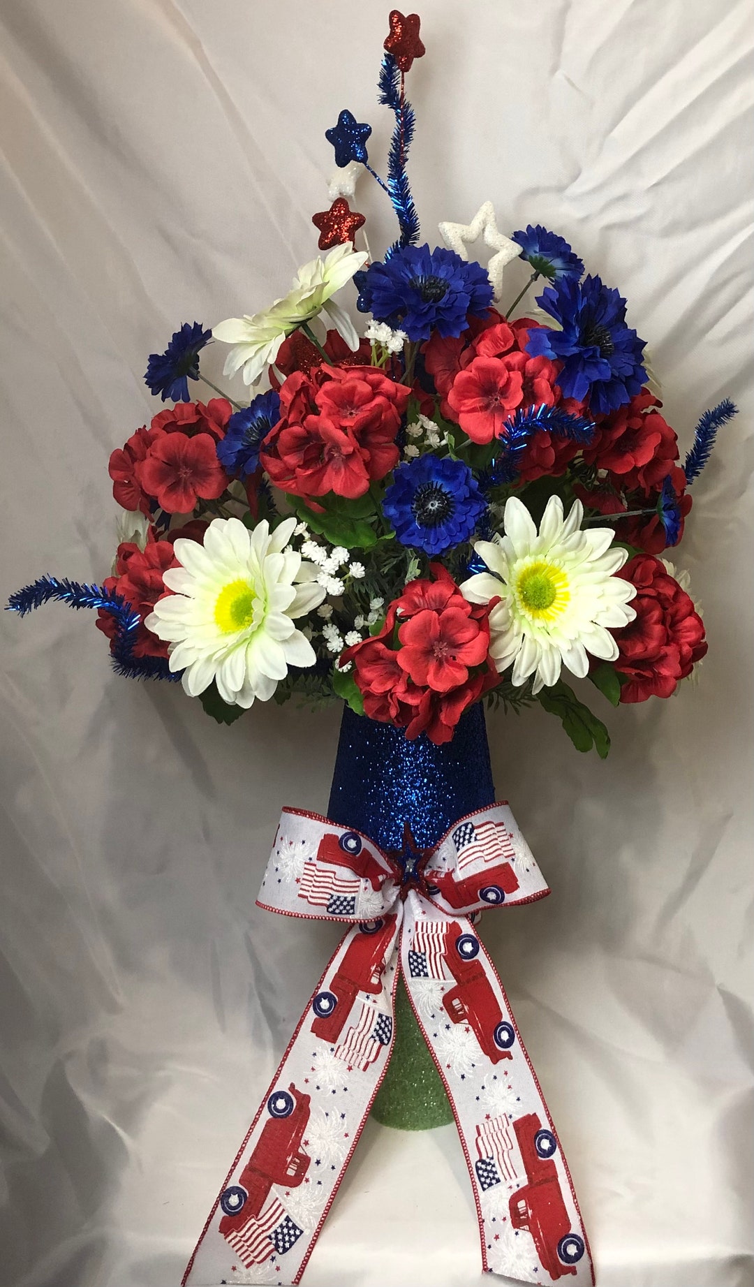Patriotic Urn Insert, Red White & Blue Grave Arrangement, Cemetery ...