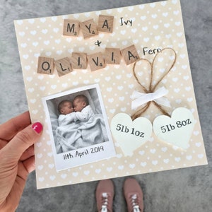 Personalized Scrabble Art Frame: Newborn Baby Twins Gift