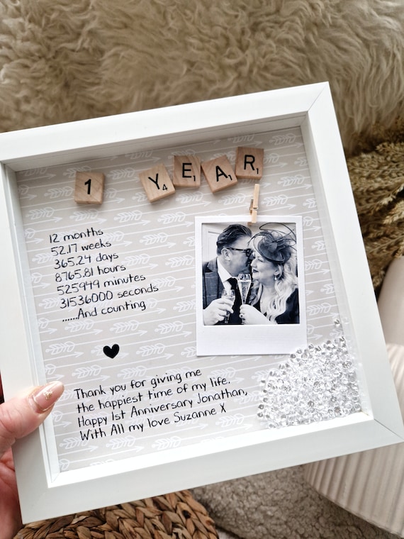 WaaHome 1 Year Anniversary Picture Frame Gifts for Boyfriend Girlfriends  Husband Wife,One Year Anniversary 1st Anniversary Photo Frame Gifts for