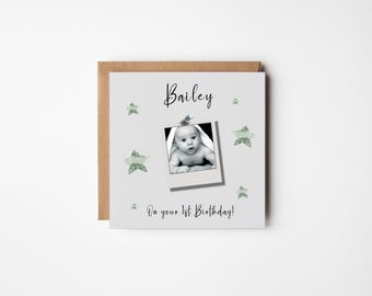 Personalized First Birthday Card: Polaroid Photo Keepsake