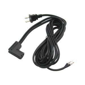 May include: Black electrical extension cord with a standard US plug on one end and a 3-prong connector on the other end.