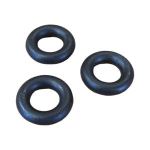May include: Three black rubber o-rings. The o-rings are round and have a smooth surface.