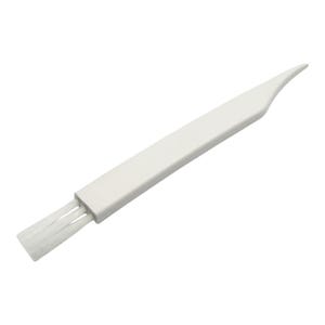 May include: A white cleaning brush with a long, thin handle and a small brush head. The brush is designed for cleaning small spaces and crevices.