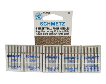 Schmetz Sewing Machine Needles Jersey Ball Point 15x1 Available in size 10, 12, 14, 16, and Assortment Pack