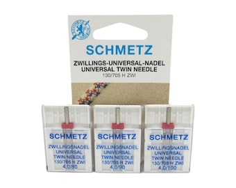 Schmetz Sewing Machine Twin Needle 4 mm Wide Available is size 12, 14, 16