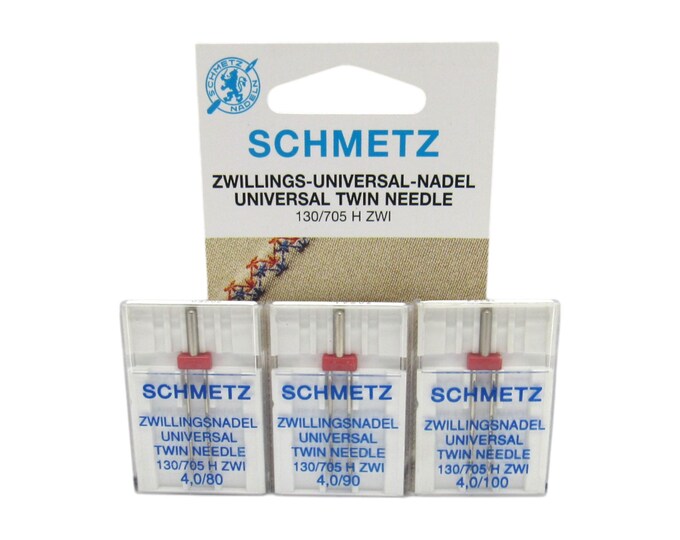 Schmetz Sewing Machine Twin Needle 4 mm Wide Available is size 12, 14, 16