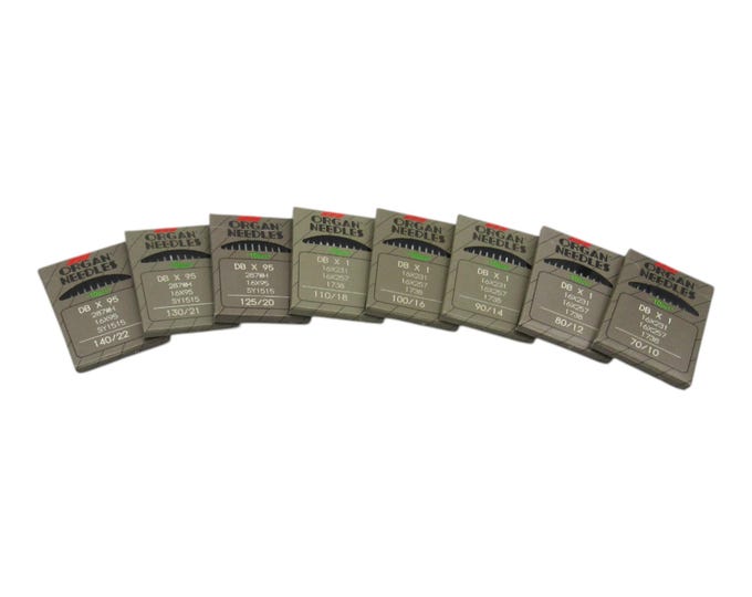 Organ Industrial Sewing Machine Needles Sharp Point 16x257, 16x231, DBx1, 16x95 Available in Size 10, 12, 14, 16, 18, 19, 20, 21, 22