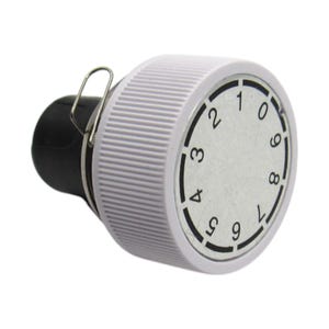 May include: White plastic sewing machine bobbin winder with a black dial numbered 0-9. The winder has a metal clip.