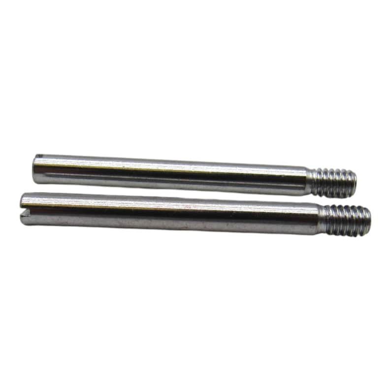 May include: Two silver metal rods with threaded ends. The rods are about 2 inches long.