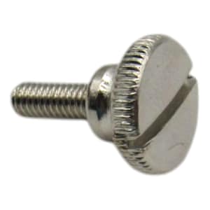 May include: A silver-toned thumbscrew with a knurled head and a slotted drive. The screw has a threaded shaft.