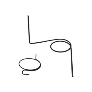 May include: A black metal plant stand with two circular shelves. The stand is designed to hold small plants or other decorative items.