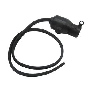 May include: Black electrical cord with a black plug on the end. The cord is coiled and the plug has a small tab on the side.