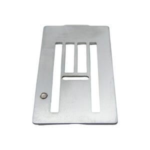 May include: A silver sewing machine foot with four slots and a small screw on the side.