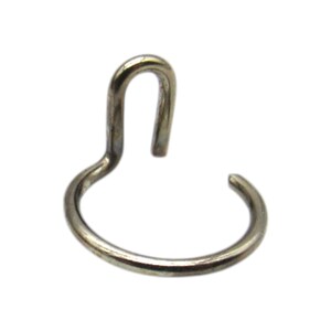May include: A silver metal hook with a rounded loop and a single point.