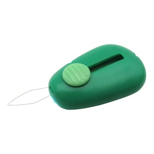 May include: Green plastic threader with a green button and a metal needle.