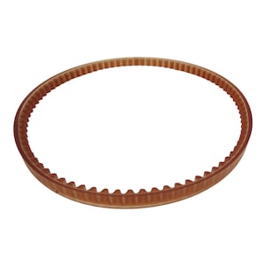 May include: A brown rubber belt with a toothed edge.