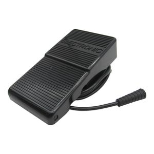 May include: Black foot pedal switch with a black cord and a black plug. The pedal has the word "ELECTRONIC" printed on it.
