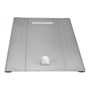 May include: A silver-colored metal cover with two vertical lines and a small round hole in the center.