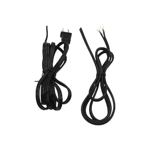 May include: Two black electrical cords with plugs. One cord has a standard plug and the other has a bare wire end.