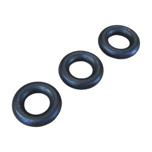 May include: Three black rubber O-rings, each with a circular shape and a hole in the center.