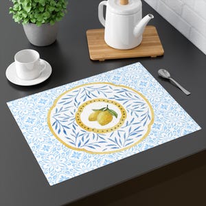 Italian Lemons Placemat, Dining Room Decor, Italian Dinner, Kitchen Table Setting, Lemon Table Mat, Mediterranean Place Mat