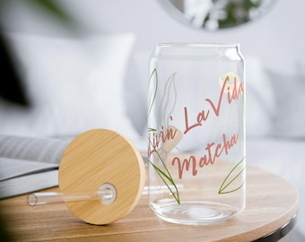 Glass Sipper Summer Glass Matcha Lover Bamboo Lid Iced Coffee Tumbler Iced Matcha Gift for Matcha Lover