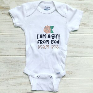 I am a gift from God christian bible verse Baby Onesie Baby announcement onesie gender reveal onesie pregnancy announcement onesie image 1