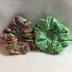 Hair Scrunchies - Colorful/Polka Dots - Set of 2 (#SCR001.074)