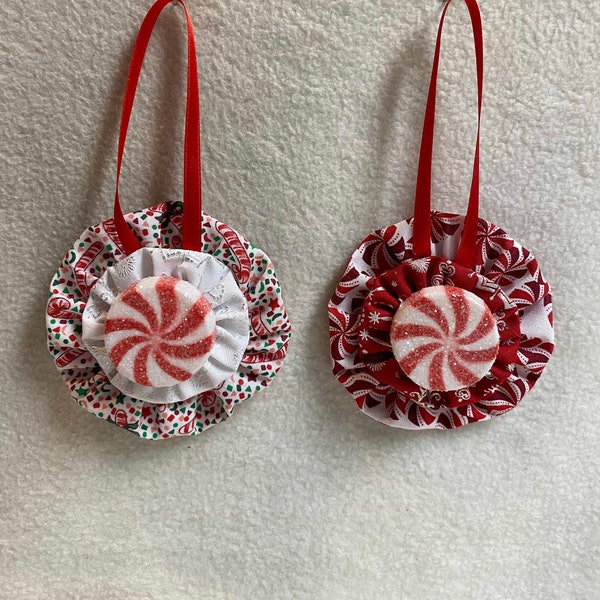 Yo Yo Ornament with Peppermint - Set of 2 (#O048.004)