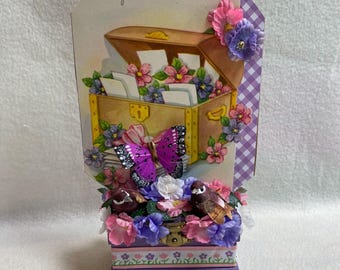 Composizione vintage di auguri di pronta guarigione/pensieri - Fiori e uccelli - 'Un augurio di pronta guarigione' (#KVA072)