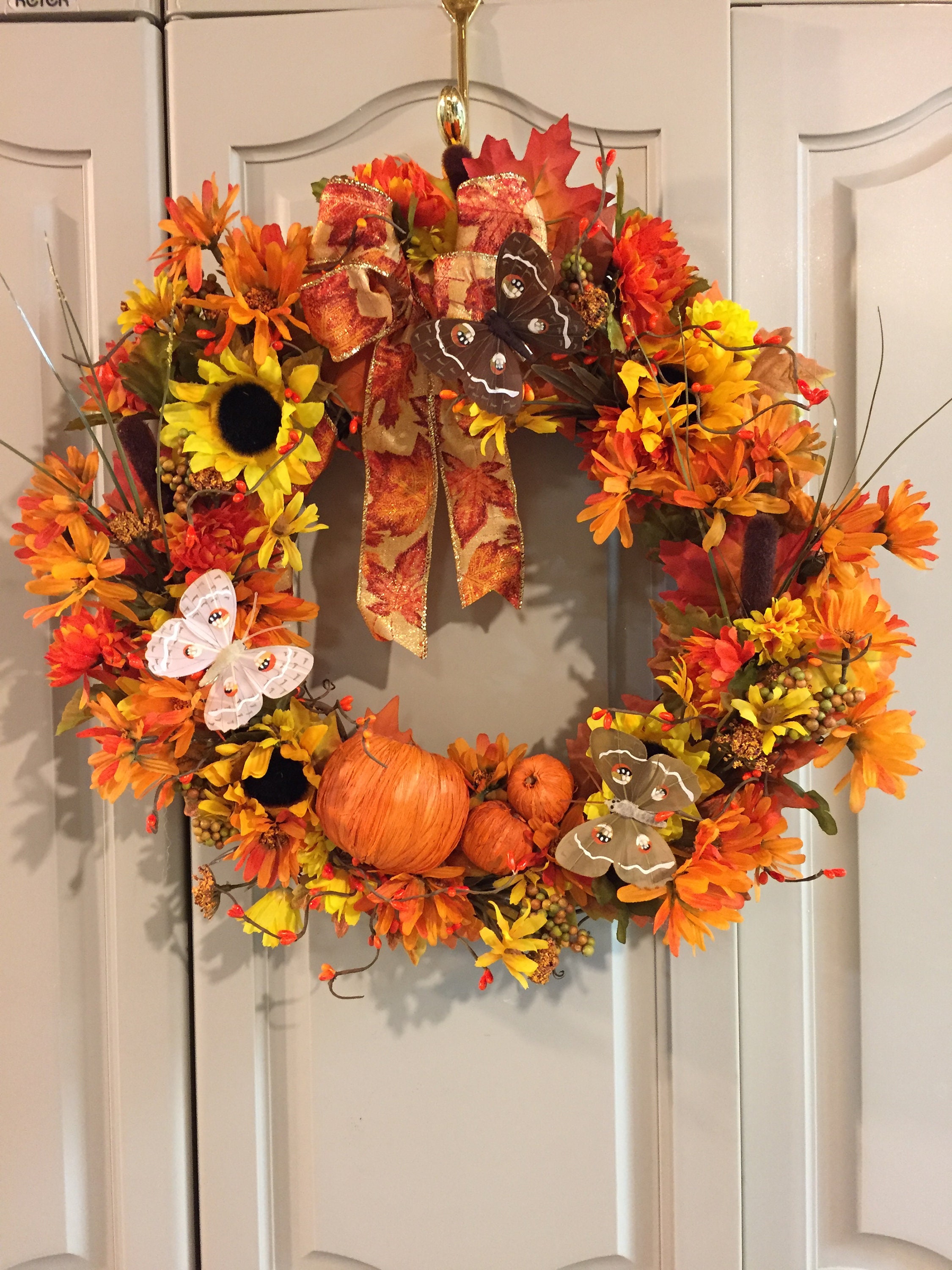 Large Fall Floral Grapevine Wreath With Pumpkins and Butterflies (#W071 ...