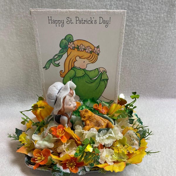 Vintage St. Patrick's-collectie - bloemenmeisje - 'Happy St. Patrick's Day!' (#KVA029)