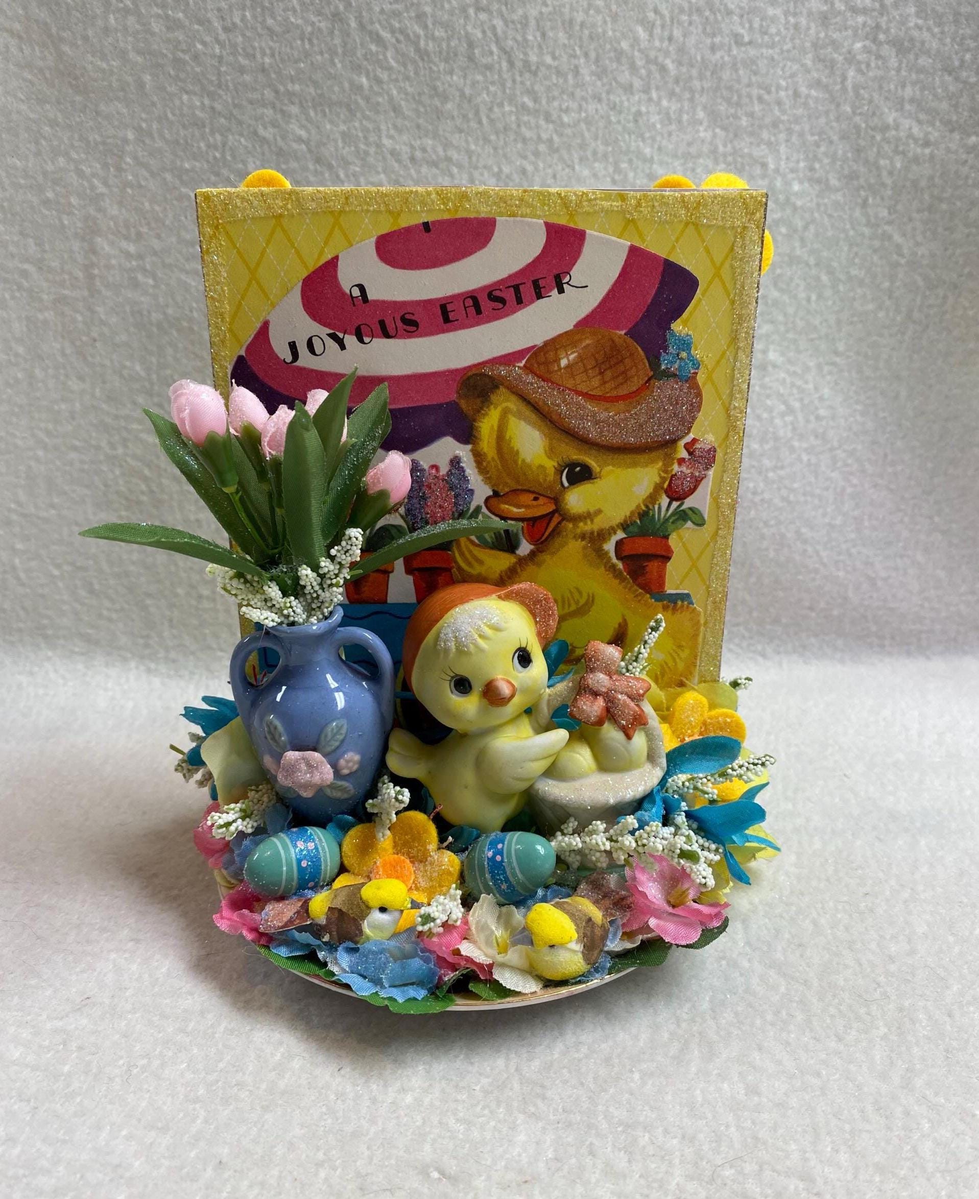 Retro Easter Spring Vintage Easter/spring Assemblage - Chick With Eggs - 'A Joyous Easter ...