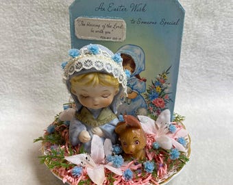 Vintage Oster/Frühlings Zusammenstellung - Mädchen mit Hase - 'Ein Osterwunsch' (#NA022)